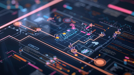 High-resolution close-up of a machine learning workflow diagram featuring detailed stages of data processing and analysis, Full Focus, UHD, Masterpiece 