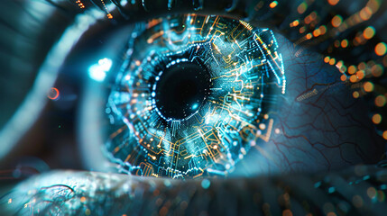 UHD close-up of a biometric retina scan device showing the intricate detail of retina patterns, Full Focus, High Detailed, Masterpiece 