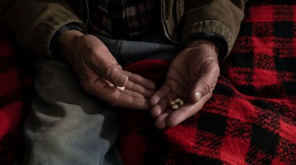 Elderly hands holding various pills, showcasing the importance of medication in senior care.