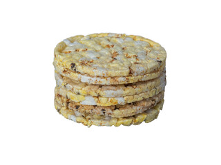 Corn waffles with hemp seeds and black pepper. Corn waffle snack isolated on white background. Healthy and tasty nutrition 