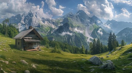 Mountain Cabin in a Serene Landscape