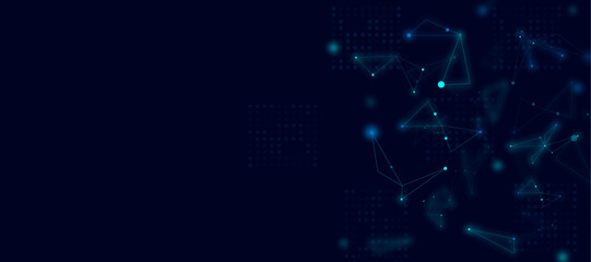  Blue digital network plexus technology connecting dot network abstract on black background.