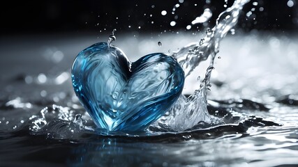 something with a blue heart form and water splattering across it