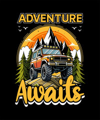 Off-road Car T-Shirt Design Vector Art & Illustration