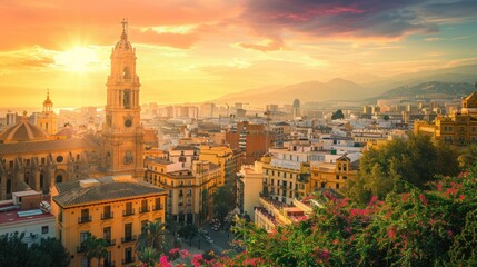 Naklejka premium Sunset Over Malaga Cathedral