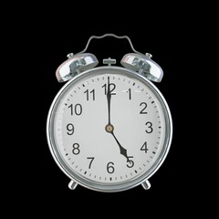 5:00 PM Vintage Steel Alarm Clock with Alloy Steel Body and Glass Twin Bell, Featuring Classic Analog Face with Detailed Hour and Minute Hands