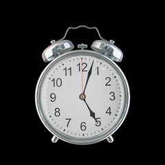 5:03 PM Vintage Steel Alarm Clock with Alloy Steel Body and Glass Twin Bell, Featuring Classic Analog Face with Detailed Hour and Minute Hands