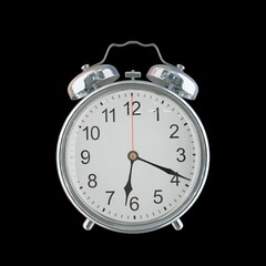 6:19 PM Vintage Steel Alarm Clock with Alloy Steel Body and Glass Twin Bell, Featuring Classic Analog Face with Detailed Hour and Minute Hands