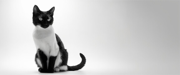 black and white cat, white background