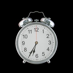 6:35 PM Vintage Steel Alarm Clock with Alloy Steel Body and Glass Twin Bell, Featuring Classic Analog Face with Detailed Hour and Minute Hands