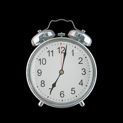 7:02 PM Vintage Steel Alarm Clock with Alloy Steel Body and Glass Twin Bell, Featuring Classic Analog Face with Detailed Hour and Minute Hands