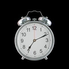 7:11 PM Vintage Steel Alarm Clock with Alloy Steel Body and Glass Twin Bell, Featuring Classic Analog Face with Detailed Hour and Minute Hands