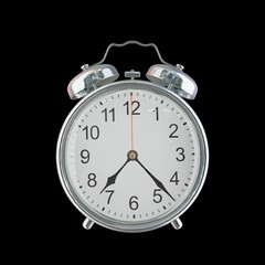 7:23 PM Vintage Steel Alarm Clock with Alloy Steel Body and Glass Twin Bell, Featuring Classic Analog Face with Detailed Hour and Minute Hands