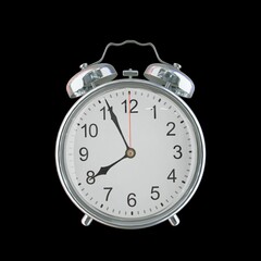 7:56 PM Vintage Steel Alarm Clock with Alloy Steel Body and Glass Twin Bell, Featuring Classic Analog Face with Detailed Hour and Minute Hands