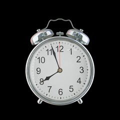 7:57 PM Vintage Steel Alarm Clock with Alloy Steel Body and Glass Twin Bell, Featuring Classic Analog Face with Detailed Hour and Minute Hands