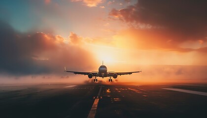 airplane at sunset