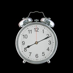 8:11 PM Vintage Steel Alarm Clock with Alloy Steel Body and Glass Twin Bell, Featuring Classic Analog Face with Detailed Hour and Minute Hands