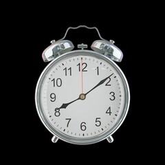 8:09 PM Vintage Steel Alarm Clock with Alloy Steel Body and Glass Twin Bell, Featuring Classic Analog Face with Detailed Hour and Minute Hands