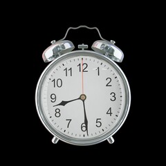 8:29 PM Vintage Steel Alarm Clock with Alloy Steel Body and Glass Twin Bell, Featuring Classic Analog Face with Detailed Hour and Minute Hands