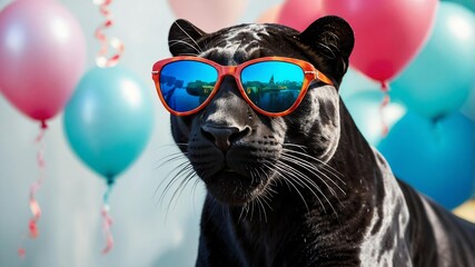 Fototapeta premium vibrant high-quality image of a panther looking diagonally background