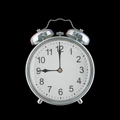 9:00 PM Vintage Steel Alarm Clock with Alloy Steel Body and Glass Twin Bell, Featuring Classic Analog Face with Detailed Hour and Minute Hands