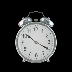 10:20 PM Vintage Steel Alarm Clock with Alloy Steel Body and Glass Twin Bell, Featuring Classic Analog Face with Detailed Hour and Minute Hands