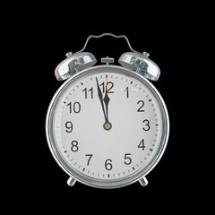 11:58 PM Vintage Steel Alarm Clock with Alloy Steel Body and Glass Twin Bell, Featuring Classic Analog Face with Detailed Hour and Minute Hands