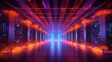 Server Room with Neon Lights