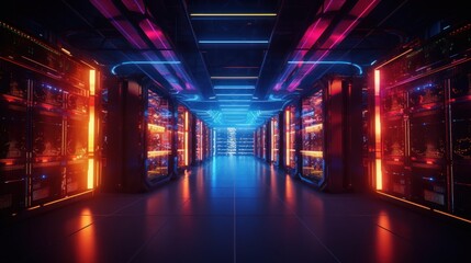 Neon Lit Server Room
