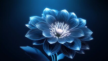 Obraz premium Abstract Blue Digital Flower Illustration of Robot for representing AI artificial intelligence, digital technology, software, network, computer, data science, cyber security