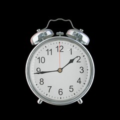 01:44 AM Vintage Steel Alarm Clock with Alloy Steel Body and Glass Twin Bell, Featuring Classic Analog Face with Detailed Hour and Minute Hands