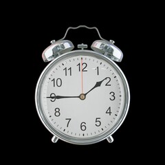 01:45 AM Vintage Steel Alarm Clock with Alloy Steel Body and Glass Twin Bell, Featuring Classic Analog Face with Detailed Hour and Minute Hands