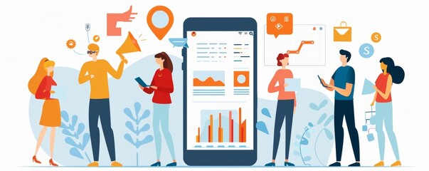 Strategic Marketing Team Utilizing Big Data for Advanced Campaign Planning and Business Management Technology