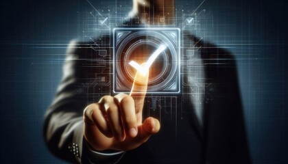 High-Tech Interaction: Hand Touching Screen with Checkbox