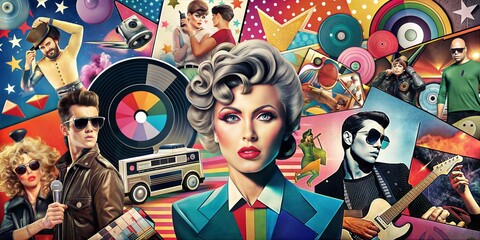 includes elements of music retro pop style image background