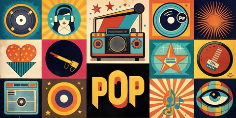 includes elements of music retro pop style image background