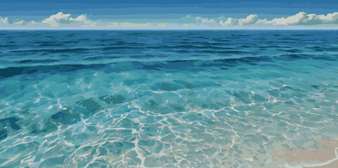 Blue ocean wave background. Blue and white water ocean background. Wavy line background. Hand drawn watercolour ocean background. Vector illustration.