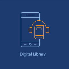 Digital Library Icon - Online Books, E-library, Digital Reading with editable stroke.