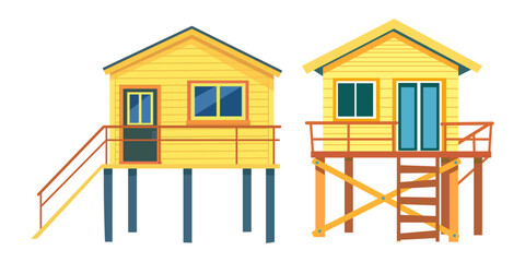 Summer hous on the beach front view. Isolated on white background.