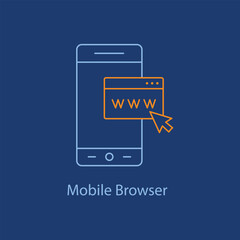Mobile Browser Icon - Web Surfing, Mobile Internet, Online Navigation with editable stroke.