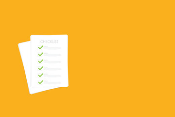 Check list document, paper check list and to do list with checkboxes, concept of survey, online quiz, completed things or done test, feedback.	