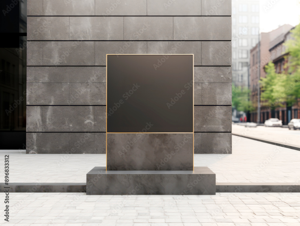Poster an empty billboard mockup in an urban setting, realistic style, against a textured building wall, co
