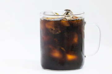 Iced Americano in a glass cup. white background