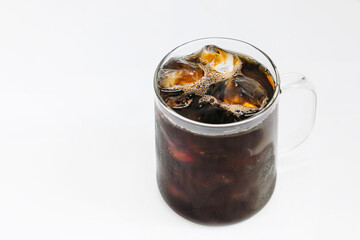 Iced Americano in a glass cup. white background