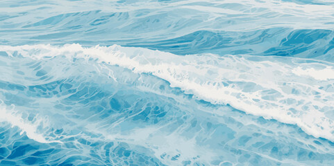 Fototapeta premium Watercolor surface ocean water wave, seamless blue water ocean wave background. Blue water ocean surfing wave.