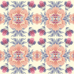 ikat floral Pattern hand draw, Motif ethnic  seamless textile illustration,  embroidery, print striped ornament floral, pattern, design for wrapping, silk, scarf, background, textile, 