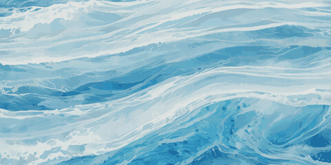 Beautiful soft blue sea water, ocean wave background. Soft blue and white hand printed creative marble texture ocean background