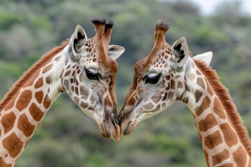 Obraz premium Two Giraffes Nuzzling.