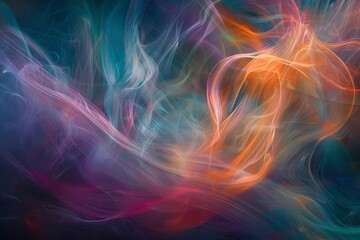 Obraz premium Abstract colorful smoke movement against dark backdrop, Ethereal wisps of color dancing across a velvety background