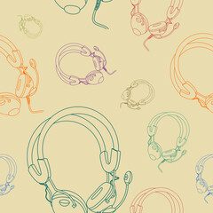 Editable Outline Style Earphone Vector Illustration as Seamless Pattern for Creating Background of Audio Technology or Electrical Related Design Project